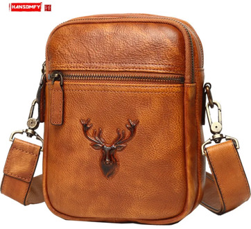 Cowhide Messenger Bag Leather Men's Bag Chest Bag Casual Small Shoulder Bag Mobile Phone Bag European and American Fashion New