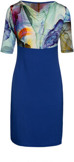 Cowl Neck Print Detail Jurk Blauw