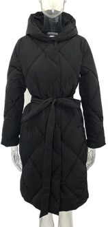 Cp Solid Winter Lange Argyle Parka Vrouwen Mode Tie Riem Taille Jassen Vrouwen Elegante Rits Capuchon Katoenen Jassen Vrouwelijke Dames zwart / L