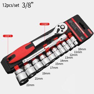CR-V Ratelsleutel 1/2 "3/8" 1/4 "Wrench Tool Set Socket Set Professionele Auto Reparatie Tool 12stk 3-8
