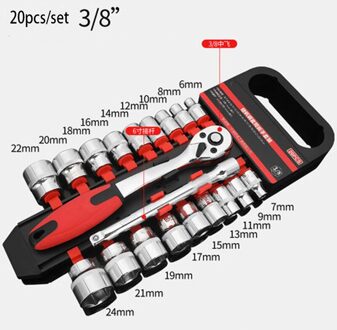 CR-V Ratelsleutel 1/2 "3/8" 1/4 "Wrench Tool Set Socket Set Professionele Auto Reparatie Tool 20stk 3-8