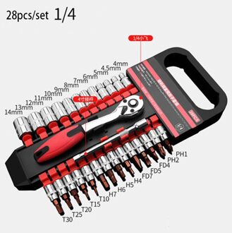 CR-V Ratelsleutel 1/2 "3/8" 1/4 "Wrench Tool Set Socket Set Professionele Auto Reparatie Tool 28stk 1-4