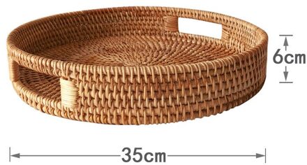 Cracker Thee Opbergvak Thee Brood Mand Rotan Geweven Opslag Snack Fruitschaal Hotel Essentiële Olie Dienblad Met Handvat ronde L