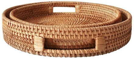 Cracker Thee Opbergvak Thee Brood Mand Rotan Geweven Opslag Snack Fruitschaal Hotel Essentiële Olie Dienblad Met Handvat ronde S en L