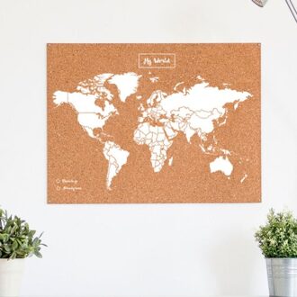 Craenen B.V.B.A. WOODY MAP NATURAL kurken wereldkaart - 60x45cm (L) - Wit