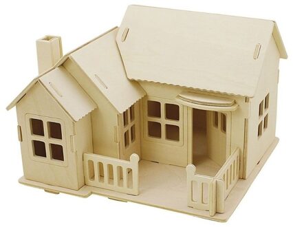Craft Houten 3D bouwpakket huisje met terras en veranda - 19 x 17 x 15 cm