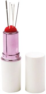 Craft Lippenstift Vormige Naalden Pin Kussen Met 5 Naalden Speldenkussen Draaibare Naald Houder Naaien Tool Accessoires wit