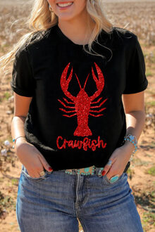 Crawfish Glitter Graphic T-shirt - maat S Zwart