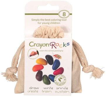 Crayon Rocks 8 kleuren in een katoenen zakje -  ecologische niet giftige waskrijtjes, pengreep stimulerend