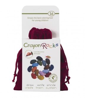 Crayon Rocks ecologische niet giftige waskrijtjes, pengreep stimulerend - 16 kleuren in een rood zakje