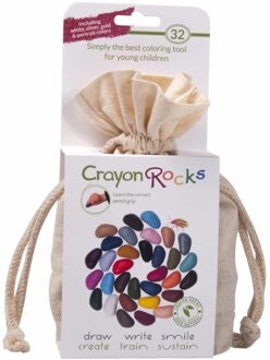 Crayon Rocks ecologische niet giftige waskrijtjes, pengreep stimulerend - 32 kleuren in een katoenen zakje
