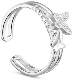 Crazy Feng Elegante Leuke Crystal Caved Butterfly Ring Open Ringen Voor Vrouwen Zilveren Kleur Populaire Vinger Resizable Ring Accessoires