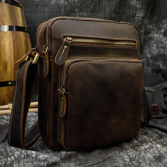 Crazy Horse Genuine Leather Man Bag Flap Vintage Real Cow Leather Shoulder Bags Small Men Crossbody Messenger Bags For Travel