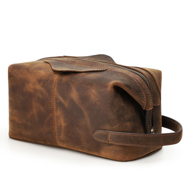 Crazy Horse Leather Cosmetic Bag Travel Toiletry Wash Kit Storage Hand Bag clutch Pouch for Men Handbag Retro Makeup Case bolsos