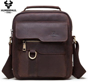 Crazy Horse Leather Men Messenger Bags New Fashion Business Casual Crossbody Leather Male Shoulder Bag Large Capacity Sling Sac