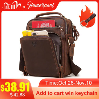 Crazy Horse Leather Men's Shoulder Bag Vintage Messenger Bags Male Bolsos Crossbody Bags Quality Man's Handbag Travel For ipad