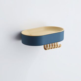 Creatief Met Haak Afvoer Zeepkist Huishouden Double-Layer Punch-Gratis Muur Opknoping Creatieve Zeephouder Badkamer Zeep houder blauw