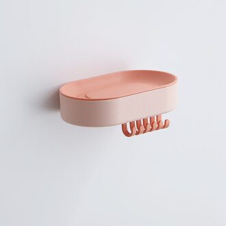 Creatief Met Haak Afvoer Zeepkist Huishouden Double-Layer Punch-Gratis Muur Opknoping Creatieve Zeephouder Badkamer Zeep houder roze
