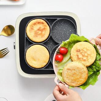 Creatieve 4 Gat Gebakken Ei Burger Pan Non-stick Ham Pannenkoek Maker Houten Handvat Geschikt Gasfornuis Inductie Fornuis keuken Gereedschap