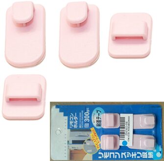Creatieve 4Pcs Zelfklevende Plastic Haak Rack Afstandsbediening Kleverige Haak Hanger Tv Airconditioner Sleutel Muur Opslag roze