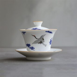 Creatieve Blauw En Wit Porselein Thuis Theekopjes Handgemaakte Gesneden Crane Keramische Kantoor Master Thee Kopjes Chinese Kung Fu Drinkware