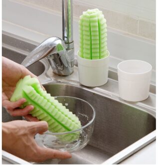 Creatieve Cactus Reiniging Magic Sponge Eraser Cup Borstel Glas Borstel Met Bloempot