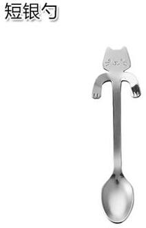 Creatieve Cartoon Rvs Kat Lepel Koffie Lange Steel Lepels Accessoires Keuken Thee Lepel licht grijs
