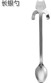 Creatieve Cartoon Rvs Kat Lepel Koffie Lange Steel Lepels Accessoires Keuken Thee Lepel Zilver