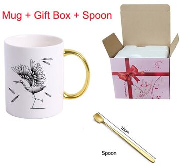 Creatieve Chinese Crane Mok Goud Handvat Keramische Koffie Mokken Thee Melk Bier Mok Water Cup Drinkware Cup KTDW-026 KTDW-026-F