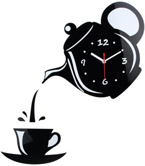 Creatieve Diy Acryl Koffiekopje Theepot 3D Wandklok Decoratieve Keuken Wandklokken Woonkamer Eetkamer Home Decor Klok