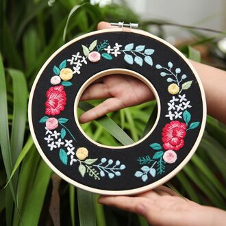 Creatieve Diy Borduurwerk Kit Met 2 Stuks Bamboe Hoepel Bloem Patroon Gedrukt Kruissteek Handgemaakte Naaien Kunst Schilderij Home Decor