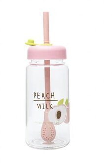 Creatieve Draagbare Aardbei Fruit Melk Water Fles Met Stro Leuke Cartoon Lekvrije Transparante Glazen Fles Water Drinkware
