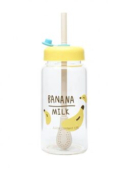Creatieve Draagbare Aardbei Fruit Melk Water Fles Met Stro Leuke Cartoon Lekvrije Transparante Glazen Fles Water Drinkware