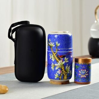 Creatieve Draagbare Reizen Keramische Thee Set Een Pot Twee Cup Set Blauw