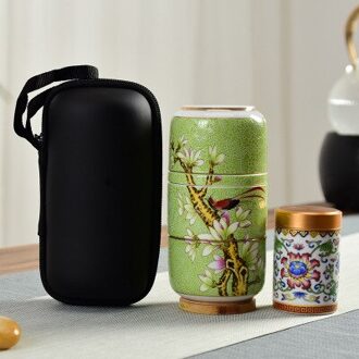Creatieve Draagbare Reizen Keramische Thee Set Een Pot Twee Cup Set Licht Groen