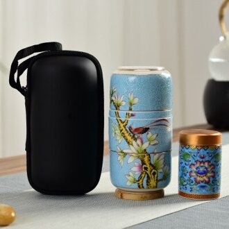 Creatieve Draagbare Reizen Keramische Thee Set Een Pot Twee Cup Set lucht blauw