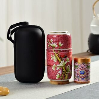 Creatieve Draagbare Reizen Keramische Thee Set Een Pot Twee Cup Set Rood