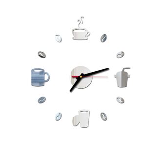 Creatieve Drinken Print Wandklok 3D Diy Romeinse Cijfers Acryl Spiegel Muursticker Klok Home Decor Decals Часы Настенные # gh Zilver