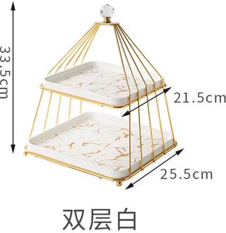 Creatieve Dubbele Laag Fruit Plank Drie Layer Keramische Vierkante Plaat Cake Voedsel Display Plank Afternoon Tea Dessert Rack Lade wit dubbele laag