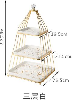 Creatieve Dubbele Laag Fruit Plank Drie Layer Keramische Vierkante Plaat Cake Voedsel Display Plank Afternoon Tea Dessert Rack Lade wit three layers