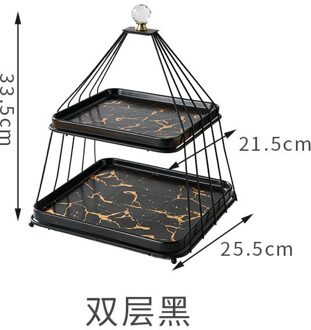 Creatieve Dubbele Laag Fruit Plank Drie Layer Keramische Vierkante Plaat Cake Voedsel Display Plank Afternoon Tea Dessert Rack Lade zwart dubbele deck
