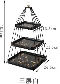 Creatieve Dubbele Laag Fruit Plank Drie Layer Keramische Vierkante Plaat Cake Voedsel Display Plank Afternoon Tea Dessert Rack Lade zwart three layers
