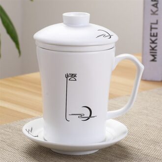 Creatieve Eenvoudige Filter Theekopje Keramische Enkele Kung Fu Kantoor Water Mok Met Deksel Thee Set Huishouden Wit Porselein Thee Cup B