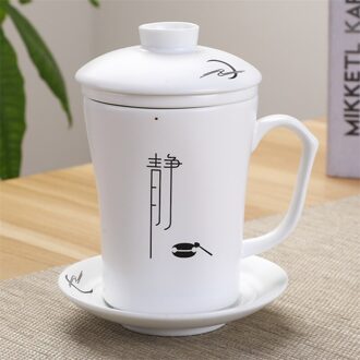 Creatieve Eenvoudige Filter Theekopje Keramische Enkele Kung Fu Kantoor Water Mok Met Deksel Thee Set Huishouden Wit Porselein Thee Cup
