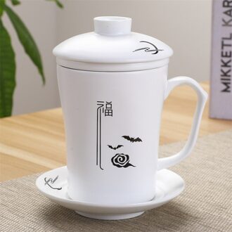 Creatieve Eenvoudige Filter Theekopje Keramische Enkele Kung Fu Kantoor Water Mok Met Deksel Thee Set Huishouden Wit Porselein Thee Cup