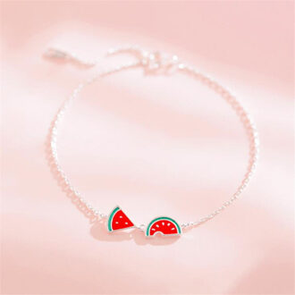 Creatieve Eenvoudige Leuke Watermeloen Mode 925 Sterling Zilveren Sieraden Persoonlijkheid Zoete Epoxy Fruit Armbanden SB181