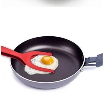 Creatieve Ei Pie Servers + Pincet 2IN1 Flip Perfecte Pannenkoek Maken Nuttig Bakken Koken Schop Turner Home Kitchen Tool rood