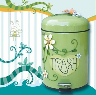 Creatieve Europese Huishoudelijke Prullenbak Badkamer Met Voetpedaal Leuke Cartoon Dikke Dubbele Woonkamer Slaapkamer Trash Q158 groen