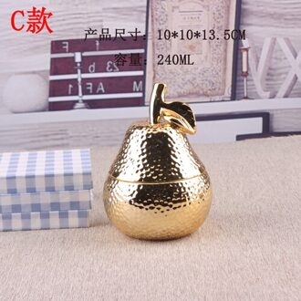Creatieve Galvaniseren Keramische Fruit Opslag Jar Gouden Peer Apple Woonkamer Decor Ring Ketting Opbergdoos Home Decoratie groot gouden peer