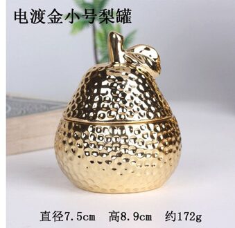 Creatieve Galvaniseren Keramische Fruit Opslag Jar Gouden Peer Apple Woonkamer Decor Ring Ketting Opbergdoos Home Decoratie klein gouden peer